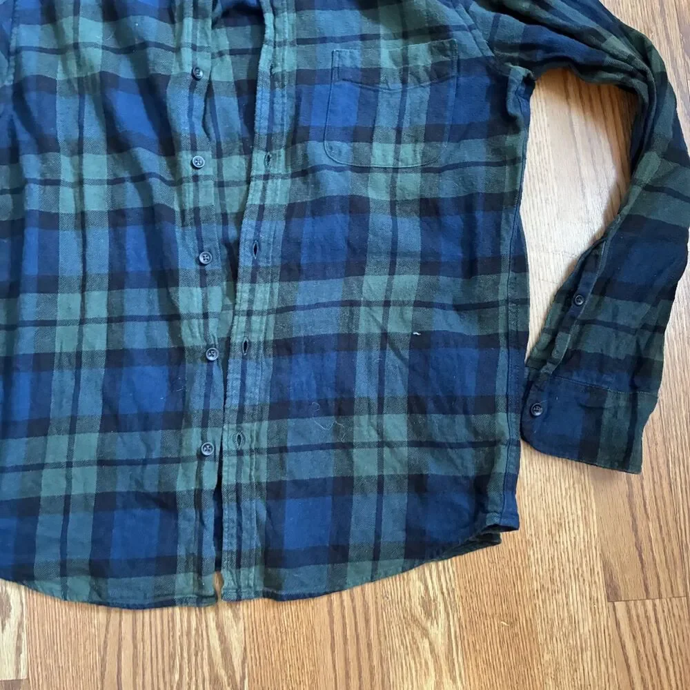 J.Crew Plaid Flannel Button Down M Blue Green Lumberjack Layering Cozychic